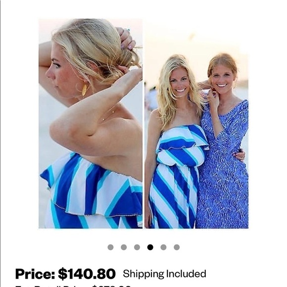 Lilly Pulitzer Blue, White, Turquoise Strapless Hi Low Caldwell Dress Size Small - Picture 7 of 13